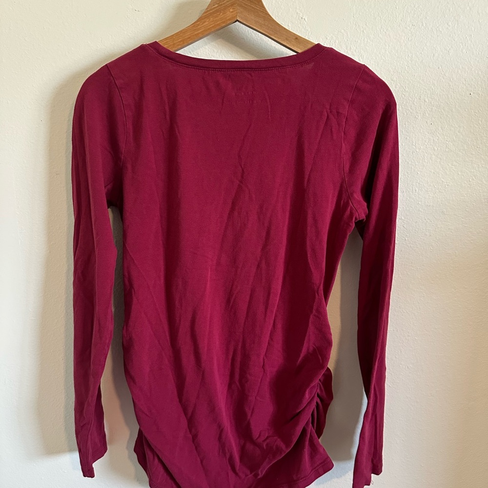 BumpStart Long Sleeve Ruched Maternity Top - Deep Raspberry - Picture 2 of 2